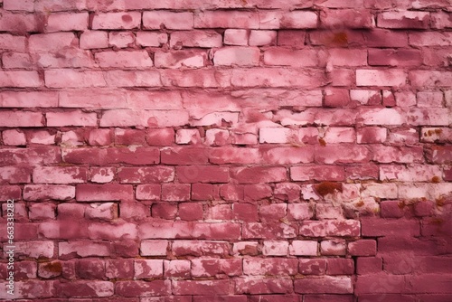 A distinctive  old cracked pink brick wall with shabby paint