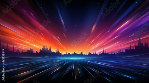 abstract cosmic perspective with city landscape and rays background 16:9 widescreen wallpapers