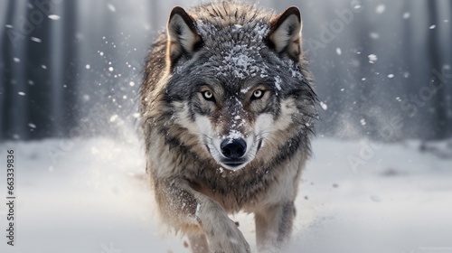 雪の中を歩くオオカミ © Albert