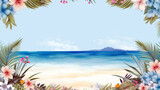 tropical beach frame with flowers