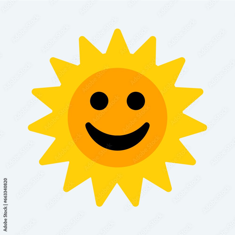 Cute smiling sun icon. Flat design sun element. Vector.