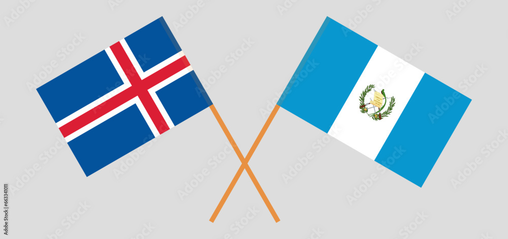 Crossed flags of Iceland and Guatemala. Official colors. Correct proportion