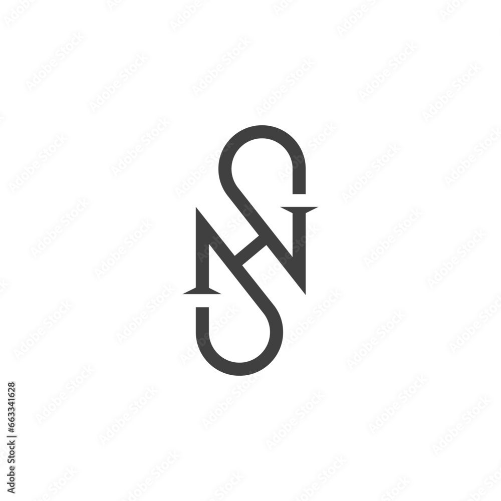 The monogram is the letter S, H and N. Elegant and outline.