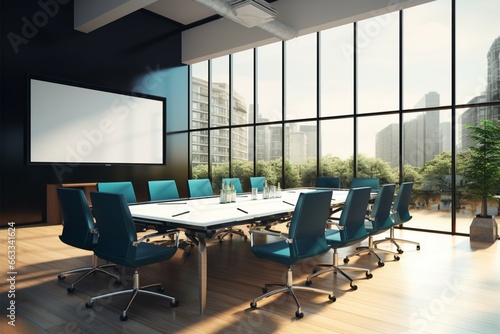 A side angle reveals the interior of the office conference room © Jawed Gfx