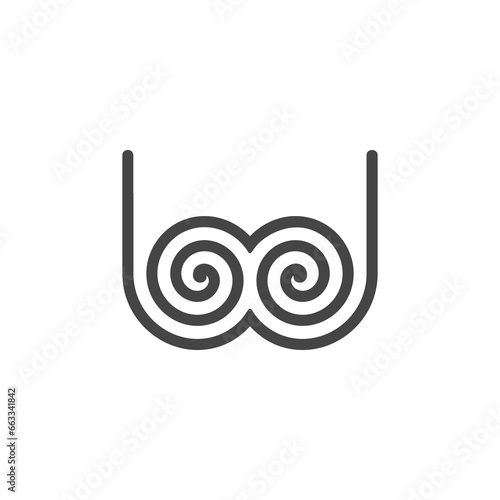 The monogram is the letter W and spiral. Elegant and outline.