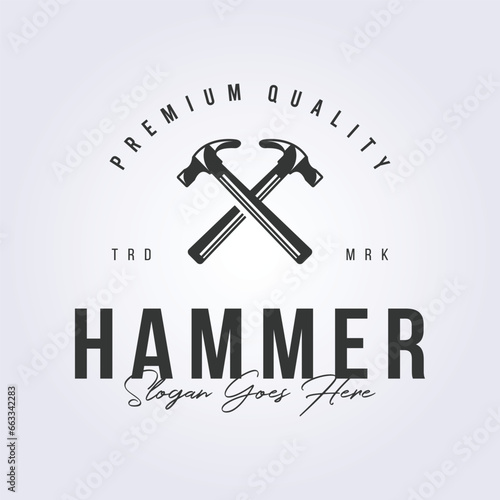 workshop of carpenter logo, crossing hammer icon symbol vector illustration design