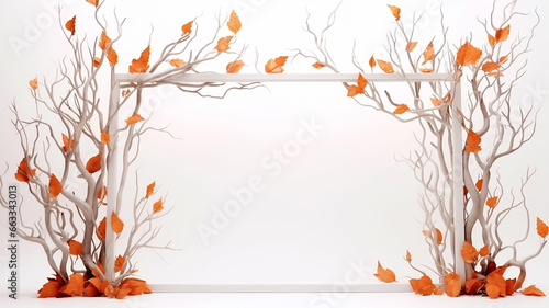 arch frame autumn branches and leaves isolated on a white background rectangular