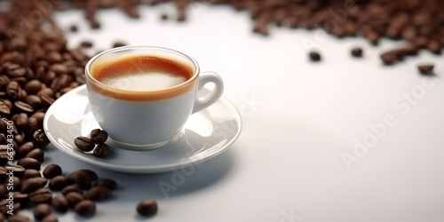 cup of coffee drink with stack of coffee beside it  on white background. generative AI