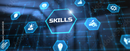 Skills competency career development business finance concept.