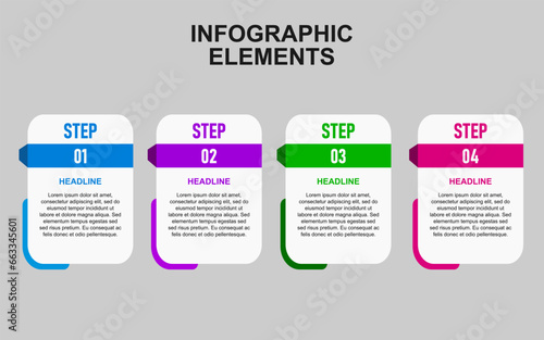 infographic template with 4 colorful steps for presentations, business and posters.