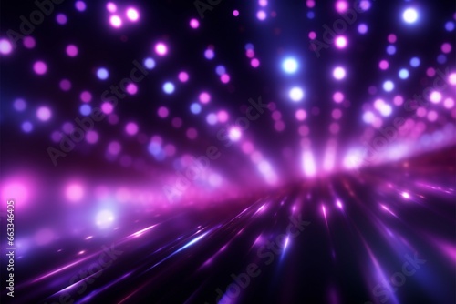 Abstract, vibrant purple pattern with flying dots and glowing circles
