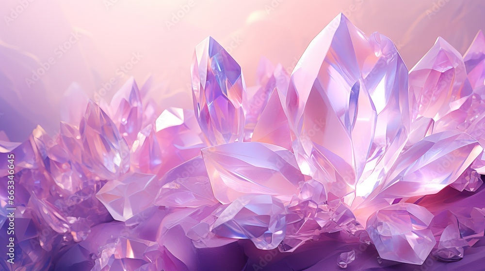 a bunch of pink crystals on a purple surface with a pink background.  generative ai