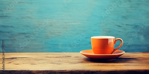 A cup of warm coffee on the table with empty space beside it can be used for your text. generative AI