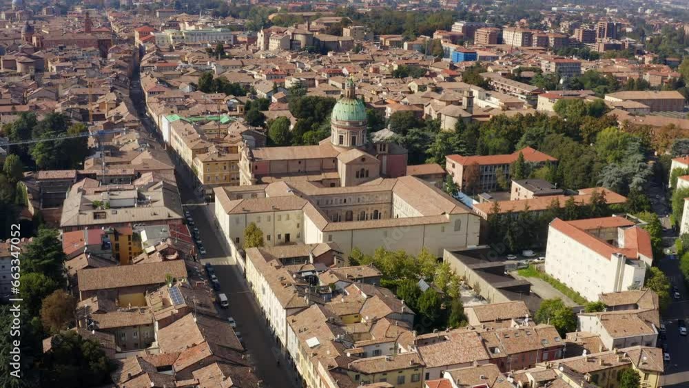Aerial view of the Cloisters of San Pietro which are part of an important monastic complex, located in the historic center of Reggio Emilia, Italy. Aerial view of the Cloisters of San Pietro which are part of an important monastic complex, located in the historic center of Reggio Emilia, Italy.