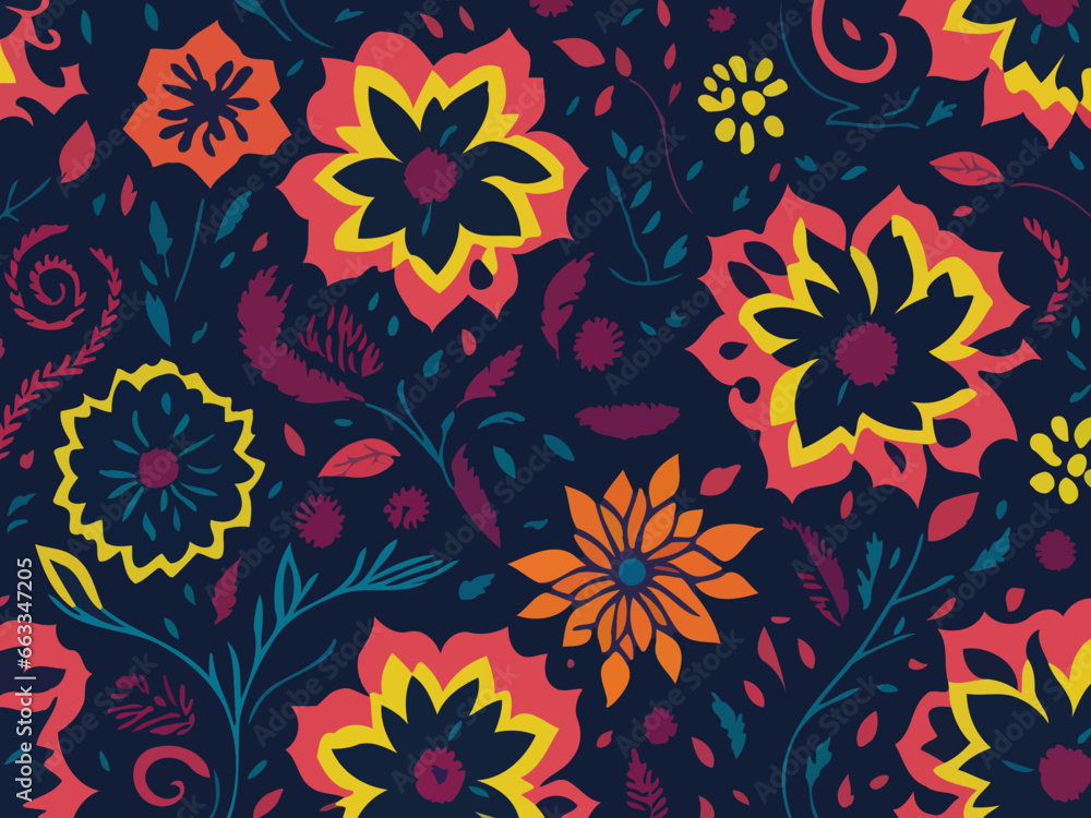 Vector illustrations depicting flowers geometric shapes and wild blooms