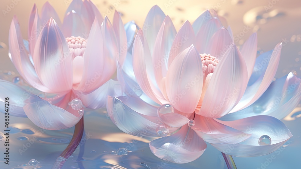  two pink flowers floating on top of a body of water.  generative ai