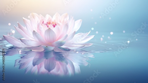  a pink flower floating on top of a body of water.  generative ai