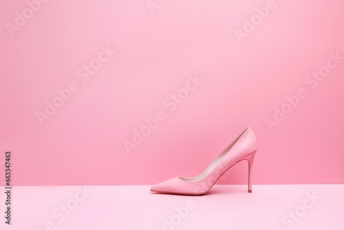 Stylish classic female fuchsia shoes isolated on light pastel raspberry pink background. Ladies high heels. Fashion concept with copy space