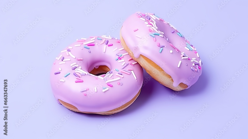 two donuts with pink frosting and sprinkles. generative ai two donuts with pink frosting and sprinkles. generative ai