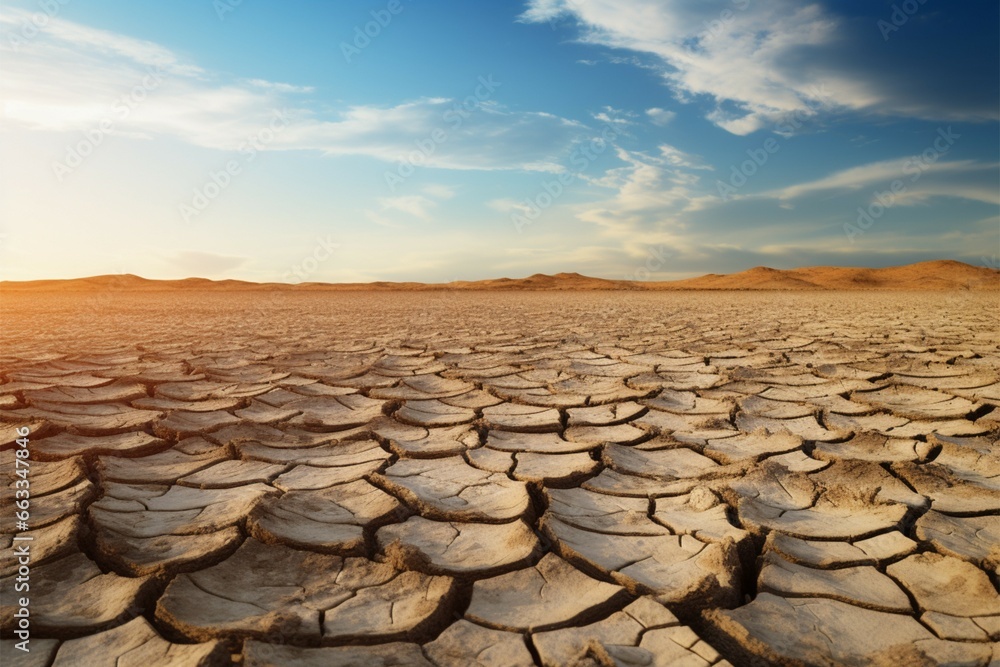 Fototapeta premium Arid wilderness Cracked soil defines the vast desert terrain under open sky