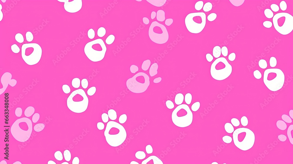 a pink background with white dog paw prints on a pink background. generative ai a pink background with white dog paw prints on a pink background. generative ai