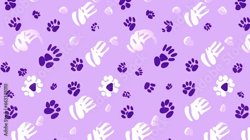  a purple and white pattern with paw prints on a purple background. generative ai