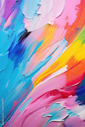 Multi colored acrylic rainbow color on canvas texture wallpaper. © Kartika