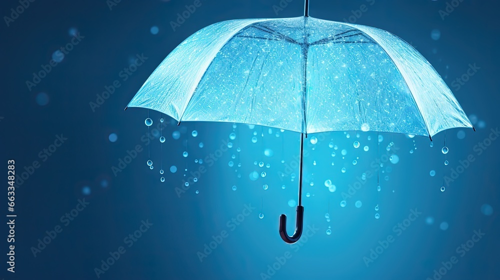  a blue umbrella floating in the air on a blue background.  generative ai - obrazy, fototapety, plakaty 