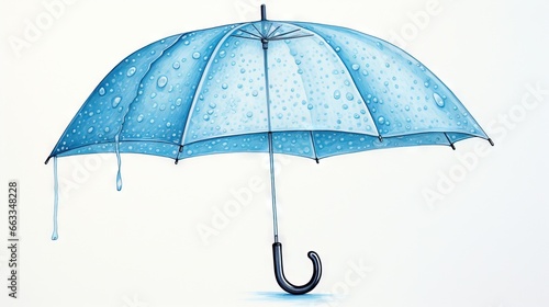  a drawing of a blue umbrella with rain drops on it. generative ai