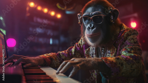 Chimpanzee keyboardist adding funky vibes to the sound
