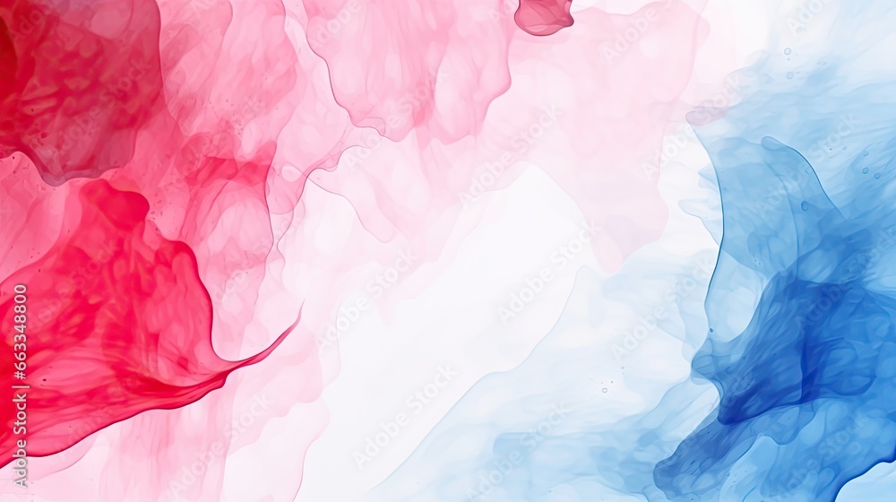 Abstract red, blue and white watercolor paints isolated on white background.