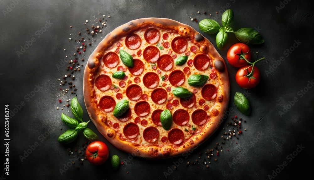 Delicious Pepperoni Pizza with Tomatoes and Basil