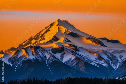 sunset over the mountains  Orange and Yellow Sky at Sunrise over Mount Baker photo
