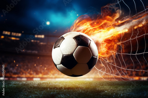 When the soccer player strikes the ball  it transforms into a fiery comet aimed at the goal. Guiding the team to triumph  their objectives are met. A concept of passion  fervor  and achieving success.