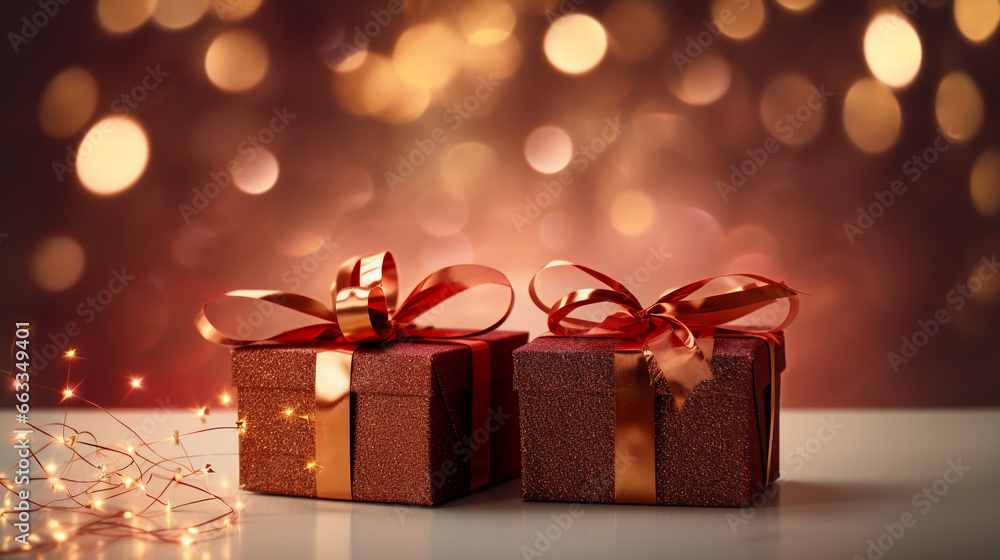 Christmas gift boxes on a blurry background Christmas gift boxes on a blurry background