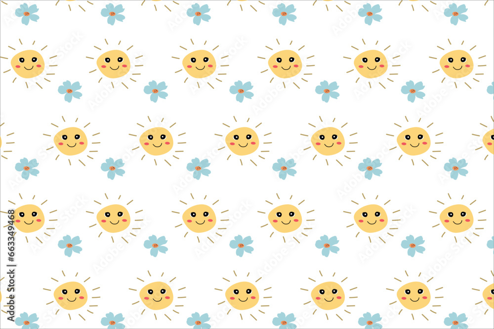 cute baby pattern with sun and flower smiling cute baby pattern with sun and flower smiling