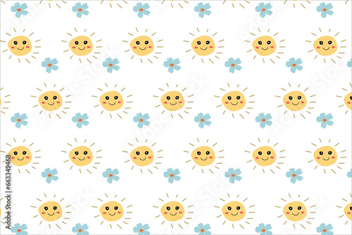 cute baby pattern with sun and flower smiling