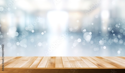wood table on a flat background with light blur background, generative AI