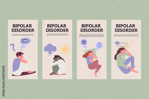 Flat style bipolar disorder social media collection. Instagram stories