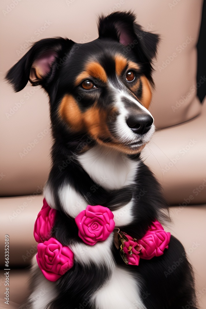 dog with rose. generative ai