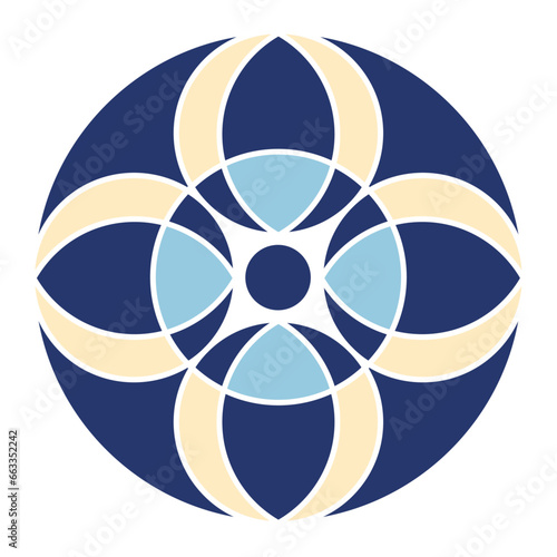 Arabesque ronde jaune et bleu