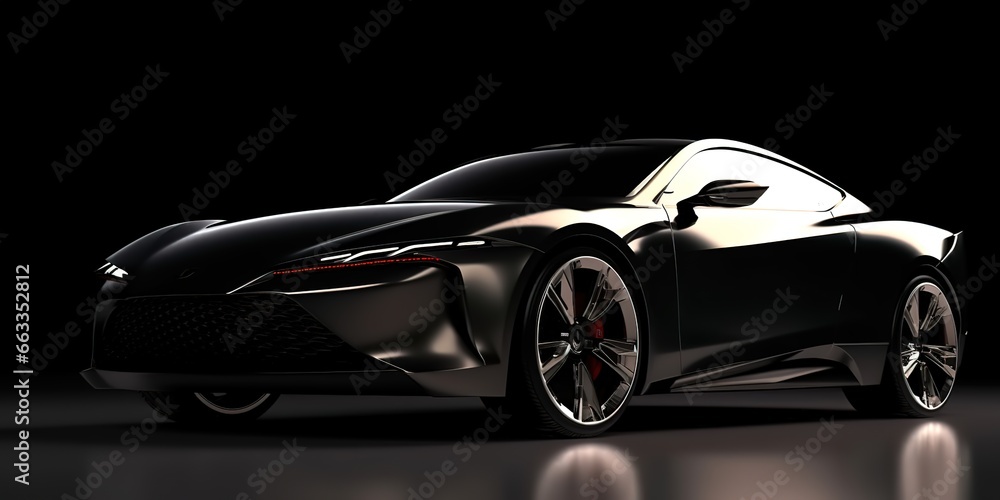luxury black car in photo on black background. generative AI