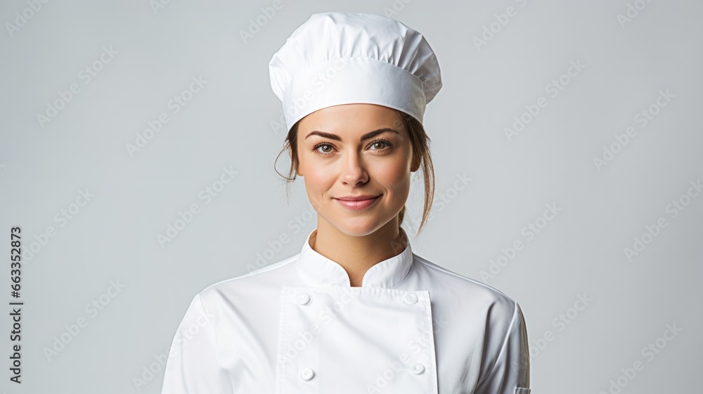 Female chef isolated on white background. Female chef isolated on white background.