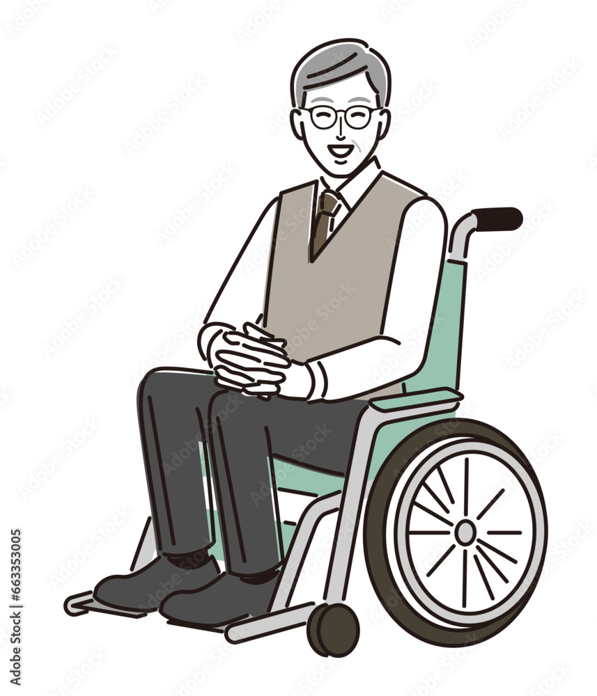 車椅子に乗るシニア男性