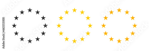European star icon. Europe flag symbol. EU circle signs. Eurozone symbols. Europe union icons. Black, yellow color. Vector sign.