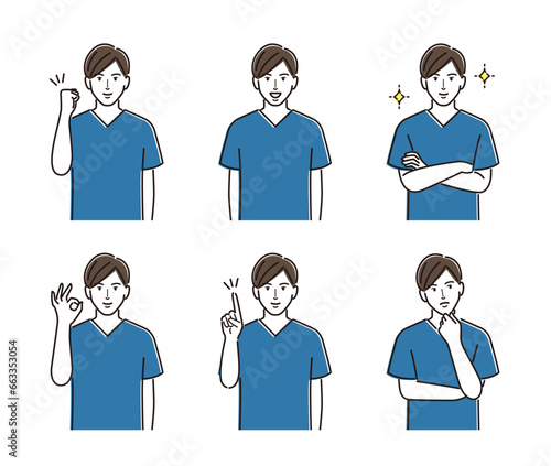 スクラブ姿の男性　よくあるポーズのセット