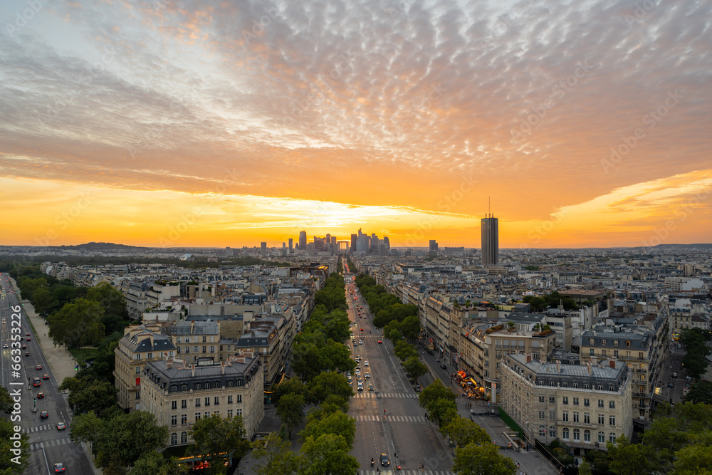 Panoramablick auf Paris vom Dach des Triumphbogens - obrazy, fototapety, plakaty 