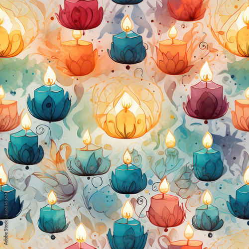 Obraz na płótnie Seamless Watercolor Diwali Pattern, Generative AI w salonie