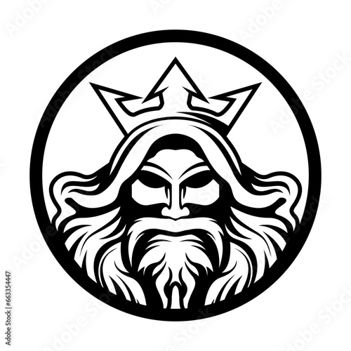 Poseidon vector head King Old Man logo black and white design template