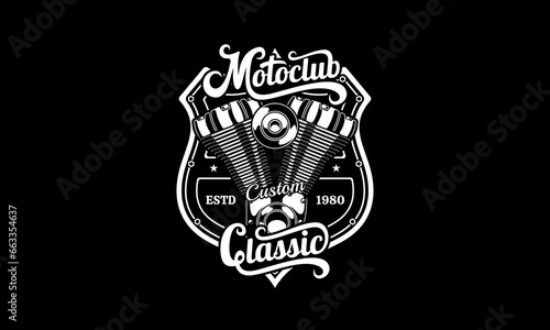 Vintage motor emblem, motorcycle logo badge